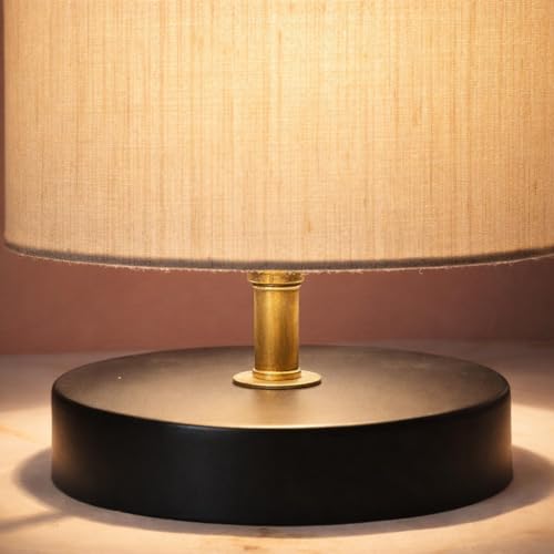 tu casa Black Metal Base Table Lamp | Off-White Cotton Shade | Decorative Bedside & Desk Lamp for Bedroom Living Room Lounge Office Study | Home Décor & Festive Gifting - Image 3