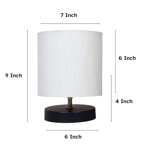 tu casa Black Metal Base Table Lamp | Off-White Cotton Shade | Decorative Bedside & Desk Lamp for Bedroom Living Room Lounge Office Study | Home Décor & Festive Gifting - Image 4