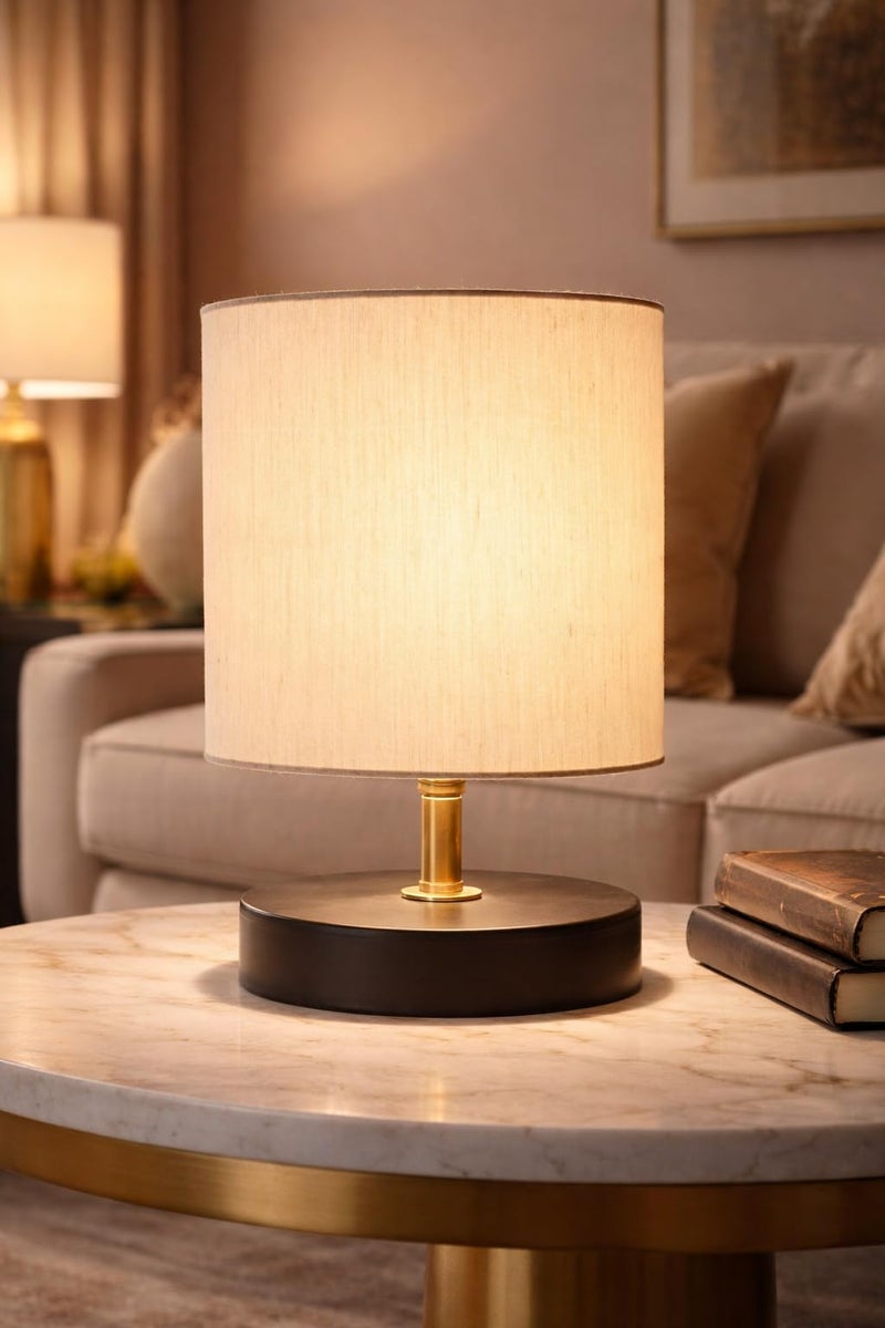 tu casa Black Metal Base Table Lamp | Off-White Cotton Shade | Decorative Bedside & Desk Lamp for Bedroom Living Room Lounge Office Study | Home Décor & Festive Gifting - Image 5