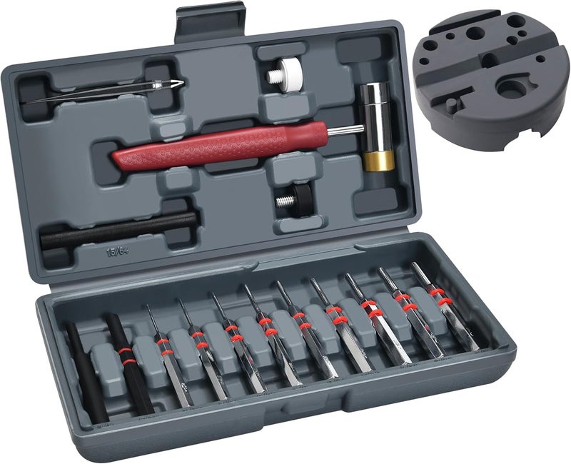 W WIREGEAR Pin Punch Set, Steel Roll Pin Punch Set, Punch Tool, Pin Punches with Replaceable Face Hammer, Made of Solid Material, Mechanical Repair Tool with Bench Block - Image 1