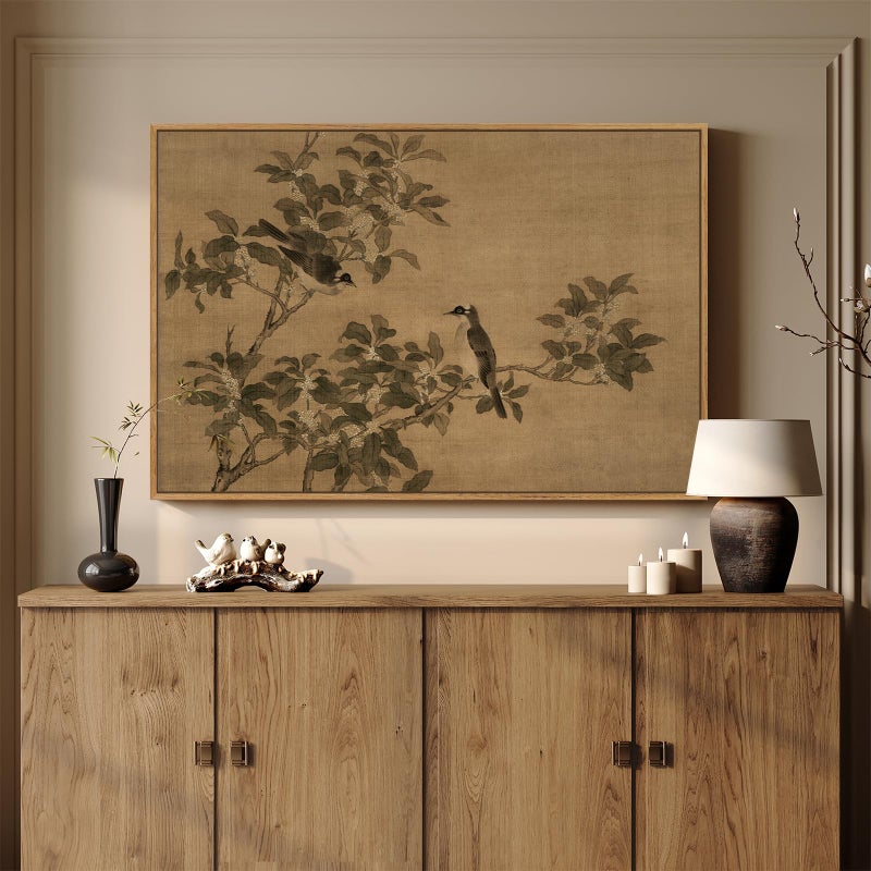 Cuspin Framed Vintage Botanical Birds on Branch Wall Art Retro Neutral Still Life Canvas Artwork for Walls Elegant Rustic Painting Print for Living Room Bedroom Dining Room Office Wall Decor 36x24 Inch - Image 2