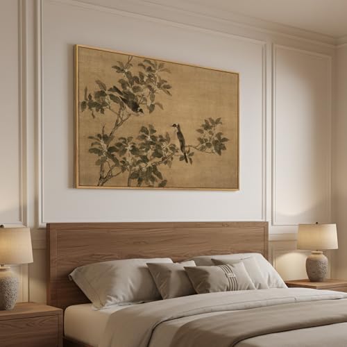 Cuspin Framed Vintage Botanical Birds on Branch Wall Art Retro Neutral Still Life Canvas Artwork for Walls Elegant Rustic Painting Print for Living Room Bedroom Dining Room Office Wall Decor 36x24 Inch - Image 3