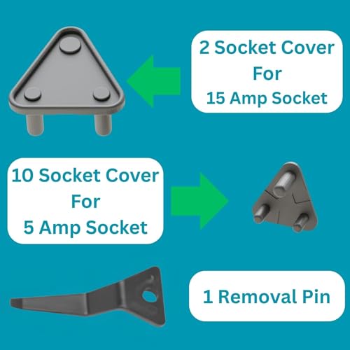 Hian Baby Safety Plug Socket Covers | Pack of 12 with 10 × 5 Amp, 2 × 15 Amp & 1 Removal Pin | ABS Plastic, Black | Prevents Electric Shocks & Enhances Child Safety | for Home, Nursery & Play Areas - Image 2