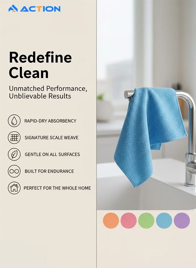ACTION Fish Scale Streak Free Magic Glass Window Car Mirror Microfiber Cleaning Cloth Cleaner Cloths,Lint Free Stainless Steel Windshield Shower Cleaning Cloth,Miracle Polishing Towels Shiny Wipes,Pack 5,Mix - Image 3
