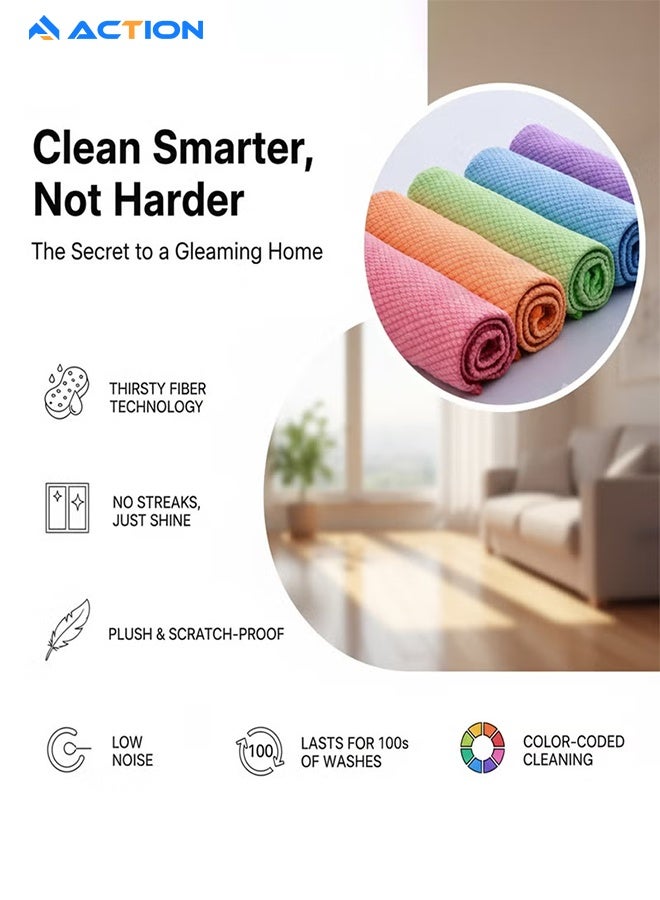 ACTION Fish Scale Streak Free Magic Glass Window Car Mirror Microfiber Cleaning Cloth Cleaner Cloths,Lint Free Stainless Steel Windshield Shower Cleaning Cloth,Miracle Polishing Towels Shiny Wipes,Pack 5,Mix - Image 2