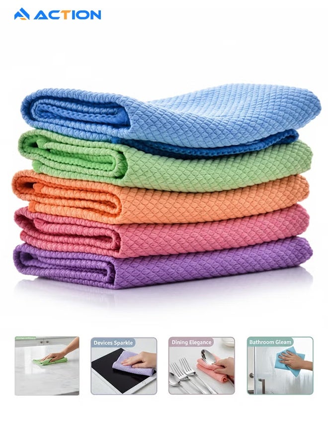 ACTION Fish Scale Streak Free Magic Glass Window Car Mirror Microfiber Cleaning Cloth Cleaner Cloths,Lint Free Stainless Steel Windshield Shower Cleaning Cloth,Miracle Polishing Towels Shiny Wipes,Pack 5,Mix - Image 1