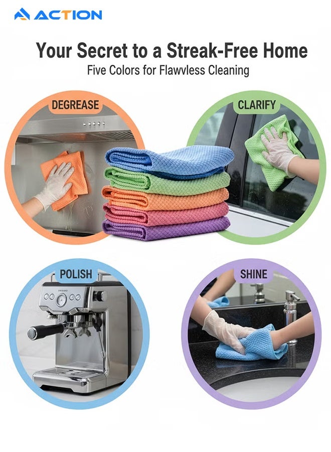 ACTION Fish Scale Streak Free Magic Glass Window Car Mirror Microfiber Cleaning Cloth Cleaner Cloths,Lint Free Stainless Steel Windshield Shower Cleaning Cloth,Miracle Polishing Towels Shiny Wipes,Pack 5,Mix - Image 5