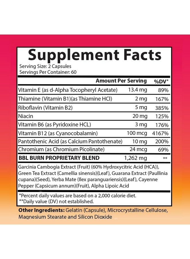 Angry Supplements كبسولات بتر بوتي بي بي إل بيرن ثيرموغينيك كومبلكس، لتنسيق وشد البطن، المؤخرة + الساقين مع غارسينيا كامبوجيا، غوارانا، مستخلص الشاي الأخضر، ALA، وفلفل كايين (120 حبة، 60 حصة) - Image 2