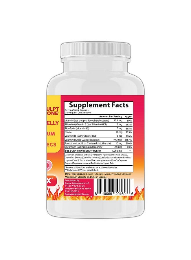 Angry Supplements كبسولات بتر بوتي بي بي إل بيرن ثيرموغينيك كومبلكس، لتنسيق وشد البطن، المؤخرة + الساقين مع غارسينيا كامبوجيا، غوارانا، مستخلص الشاي الأخضر، ALA، وفلفل كايين (120 حبة، 60 حصة) - Image 4