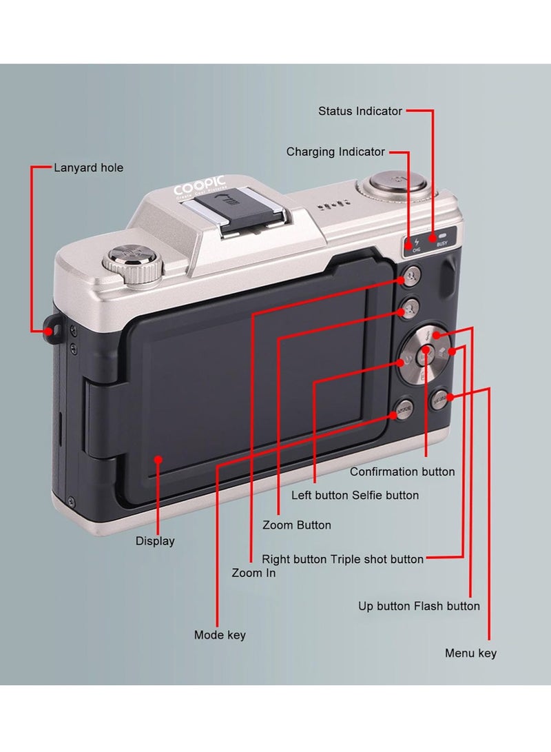 Coopic COOPIC C900 Digital Camera - 68MP, 4K Video, 3.0" Flip Screen, 16x Zoom, Creative Filters Black - Image 4
