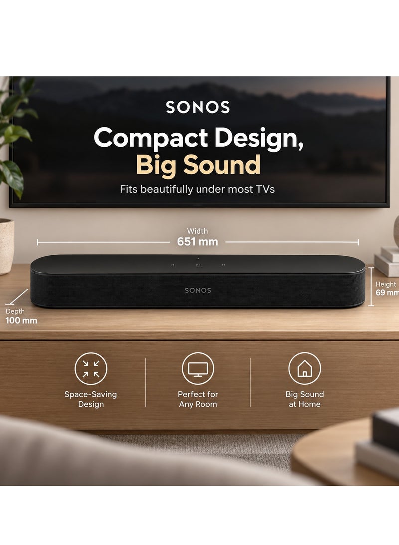 سونوس Sonos Beam (Gen 2) 3.0 Channel Smart Soundbar with Dolby Atmos, HDMI eARC, Wi-Fi, Apple AirPlay 2, Voice Control & Multi-Room Audio, Black - BEAM2US1BKHB BEAM2US1BKHB - Image 4