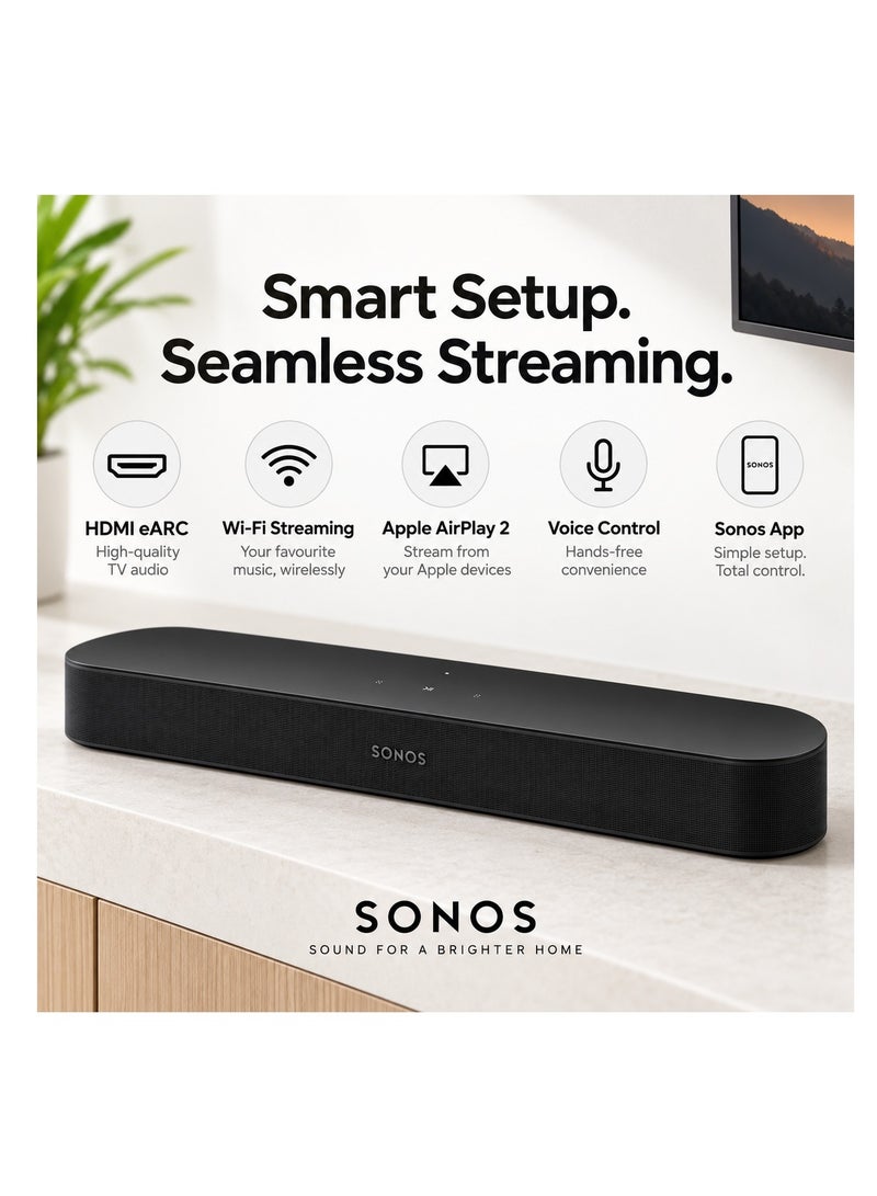 سونوس Sonos Beam (Gen 2) 3.0 Channel Smart Soundbar with Dolby Atmos, HDMI eARC, Wi-Fi, Apple AirPlay 2, Voice Control & Multi-Room Audio, Black - BEAM2US1BKHB BEAM2US1BKHB - Image 3