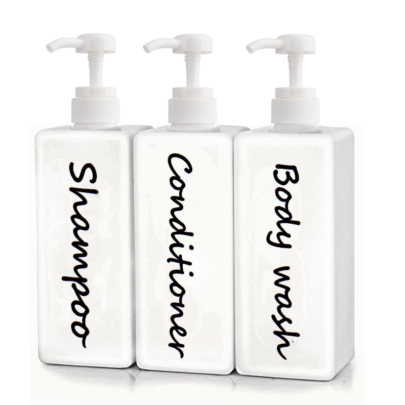 DIDROOM 21oz Shampoo and Conditioner Dispenser (Set of 3) Modern Refillable Shampoo Pump Bottles for Shower Soap - Empty Shampoo Conditioner Body Wash Dispenser Set - Stylish Permanent Labels - for Bathroom  - Image 1