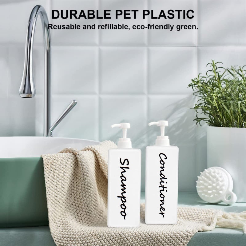 DIDROOM 21oz Shampoo and Conditioner Dispenser (Set of 3) Modern Refillable Shampoo Pump Bottles for Shower Soap - Empty Shampoo Conditioner Body Wash Dispenser Set - Stylish Permanent Labels - for Bathroom  - Image 4