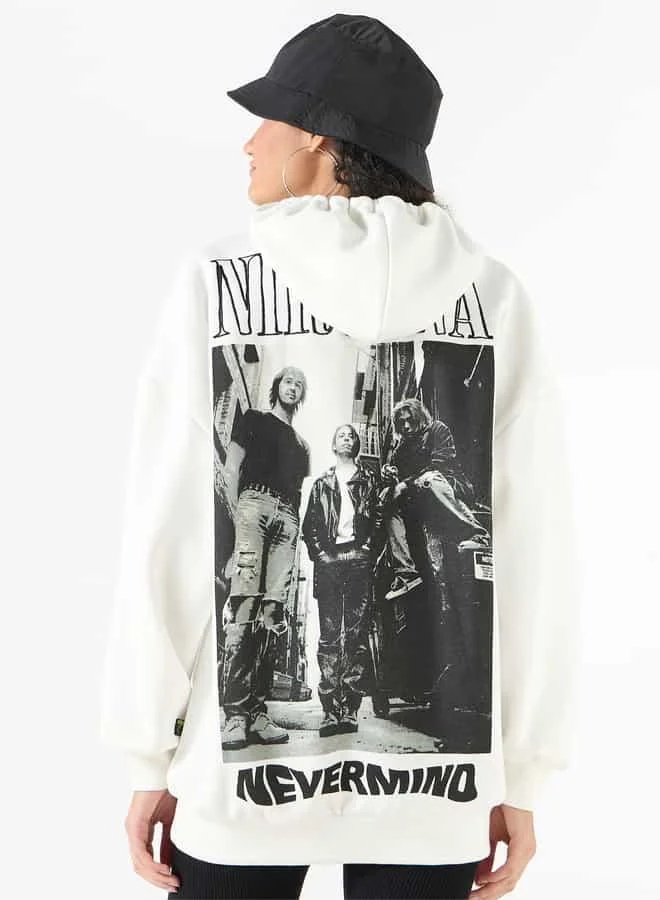 SP Characters Nirvana Graphic Print Hoodie with Kangaroo Pocket