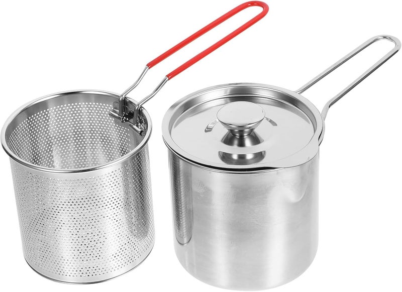 SAGREENY Stainless Steel Fryer Mini Food Stainless Steel Frying Pan Outdoor Deep Fryer Fish Fryer Pot Fryer Cookware Turkey Fryer Pot Kitchen Fry Pot Mini Fryer with Basket Frying Pot - Image 2