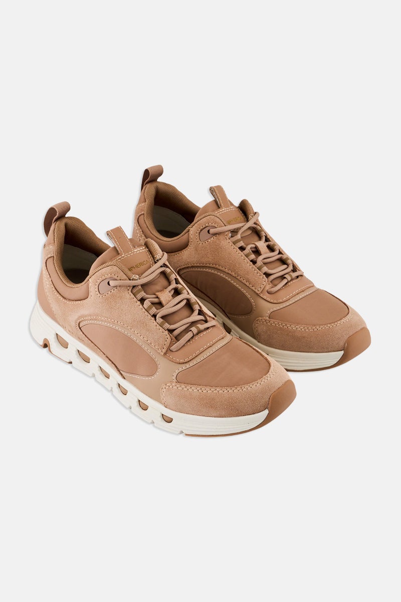 GEOX Women Spherica Ecub Lace Up Casual Shoes, Tan - Image 1