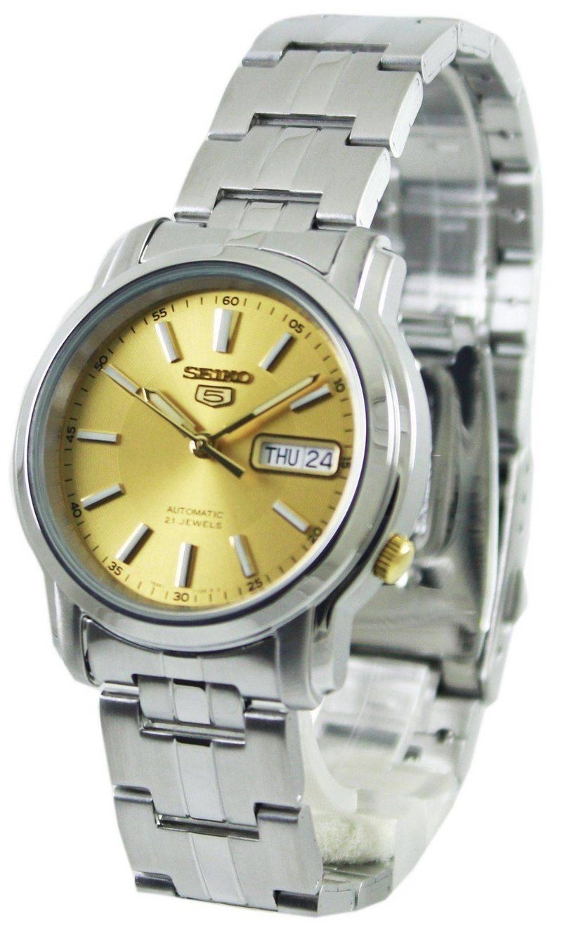 Seiko 5 Automatic 21 Jewels Stainless Steel Gold Dial SNKL81K1 Analog Mens Watch - Image 1
