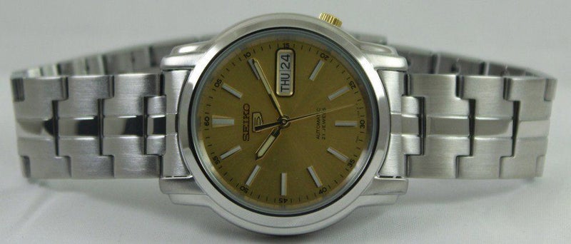 Seiko 5 Automatic 21 Jewels Stainless Steel Gold Dial SNKL81K1 Analog Mens Watch - Image 4