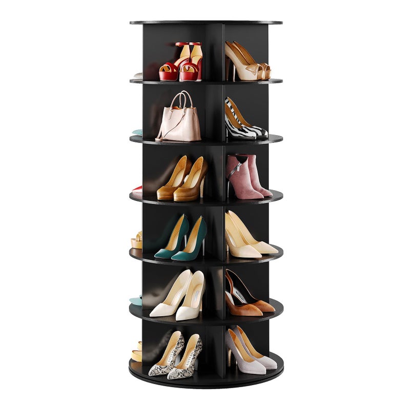SpaceAid Black 6Tier Spinning Rotating Shoe Rack Organizer Shoe Display Tower Lazy Susan Revolving Shoes Rack StorageOrganization 360 Vertical Bags Holder Rotate Organizer
