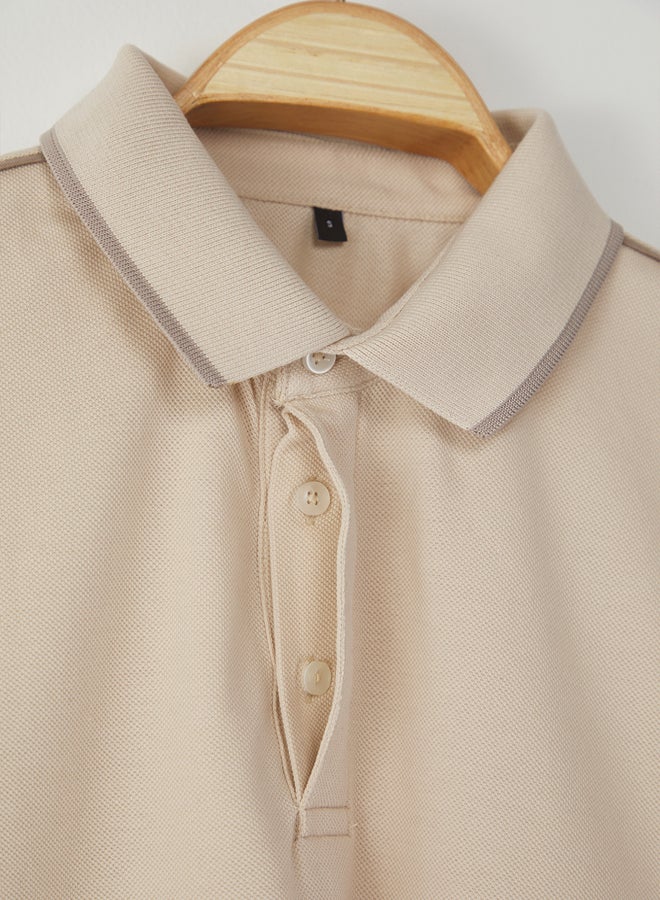 trendyol Stone Regular/Normal Cut Piping 100% Cotton Polo Collar T-shirt - Image 3
