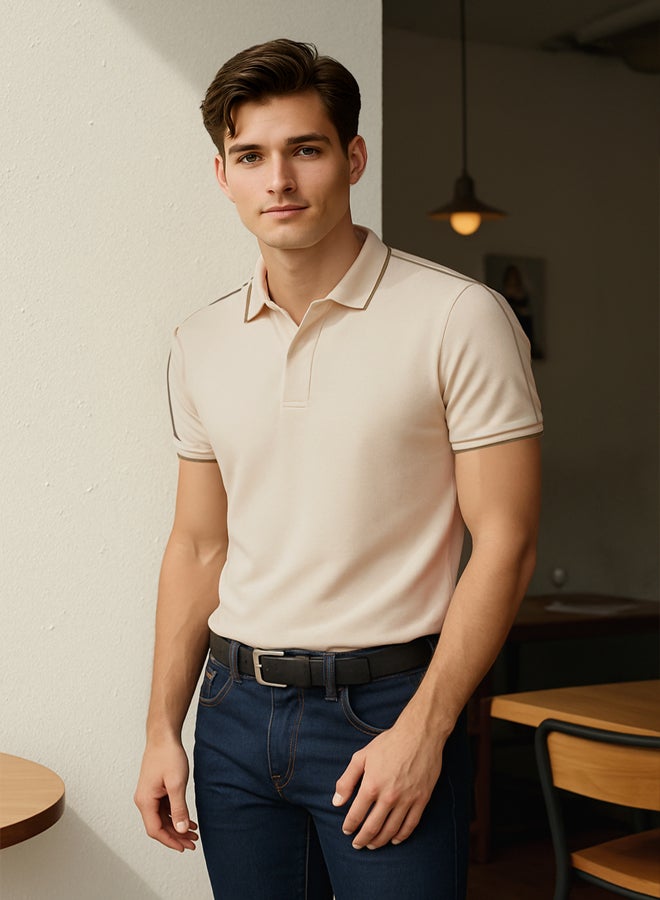 trendyol Stone Regular/Normal Cut Piping 100% Cotton Polo Collar T-shirt - Image 1