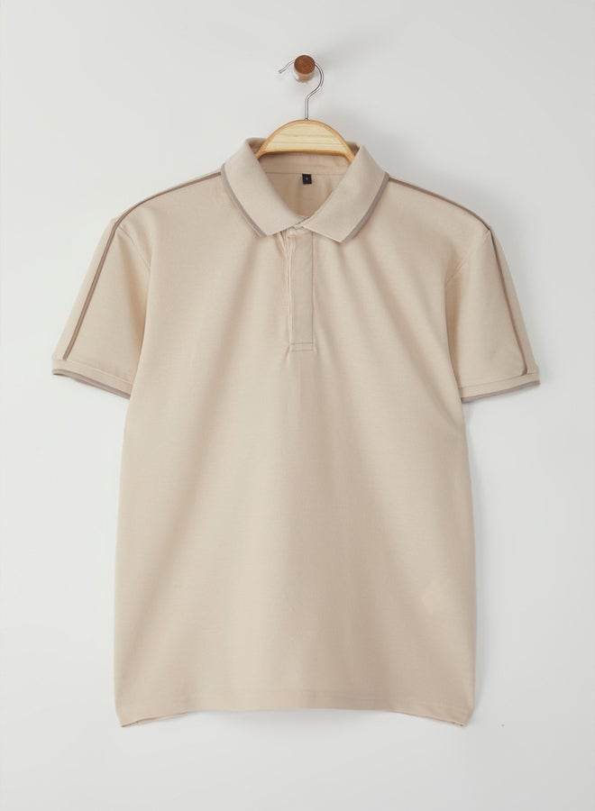 trendyol Stone Regular/Normal Cut Piping 100% Cotton Polo Collar T-shirt - Image 2