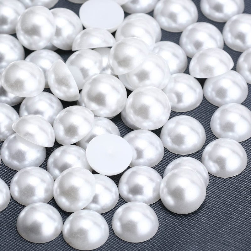 Briskbloom 150PCS 14mm White Flatback Pearls for Crafts Jewelry Scrapbooking Embellishement Flatback Half Pearls for Crocs Shoes Cups Wedding Decoration Imitation Loose Pearl Beads White