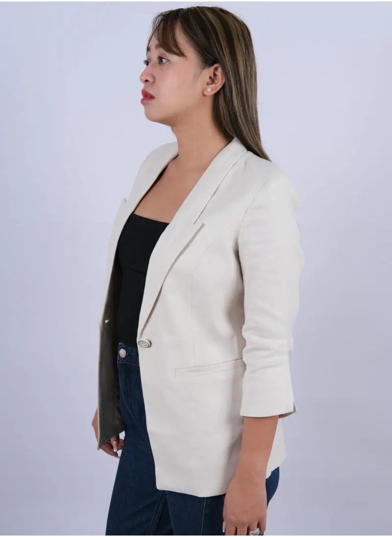 ONLY - Women’s Single Pocket Notch Lapel Blazer in New Cream - Image 1