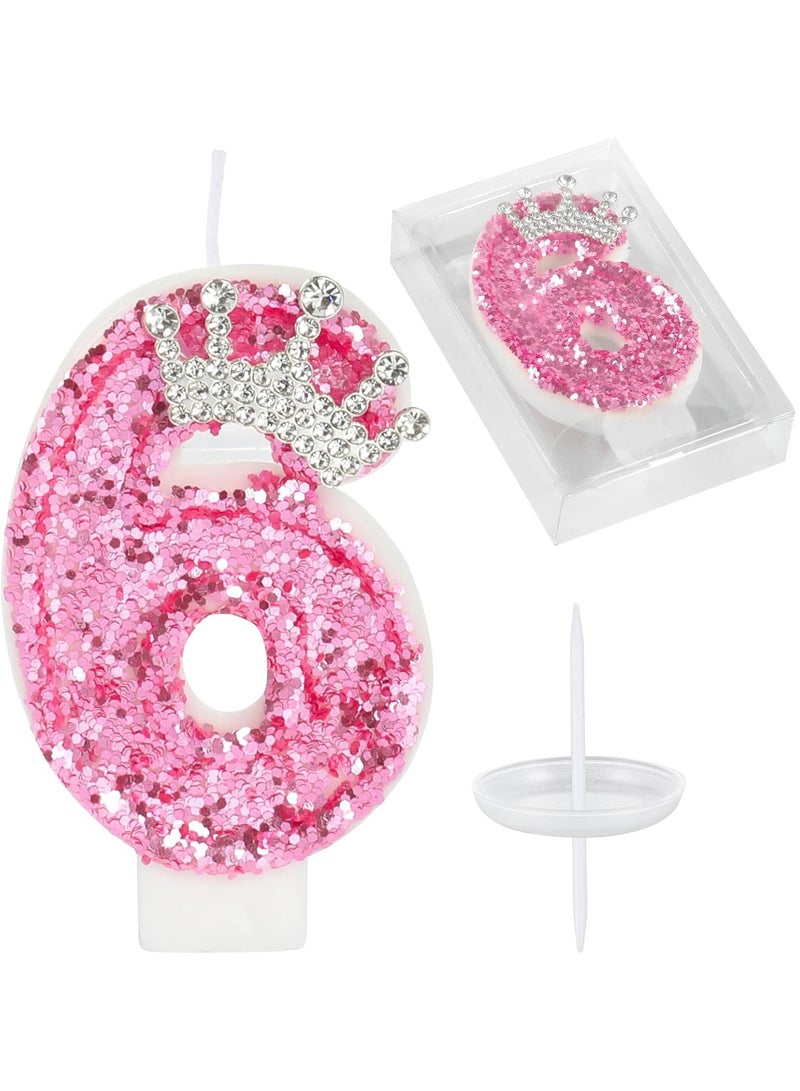 Birthday Number Candles,Pink Crown Birthday Candles for Cake , Anniversary Celebrations Supplies ,Number 6 - Image 1