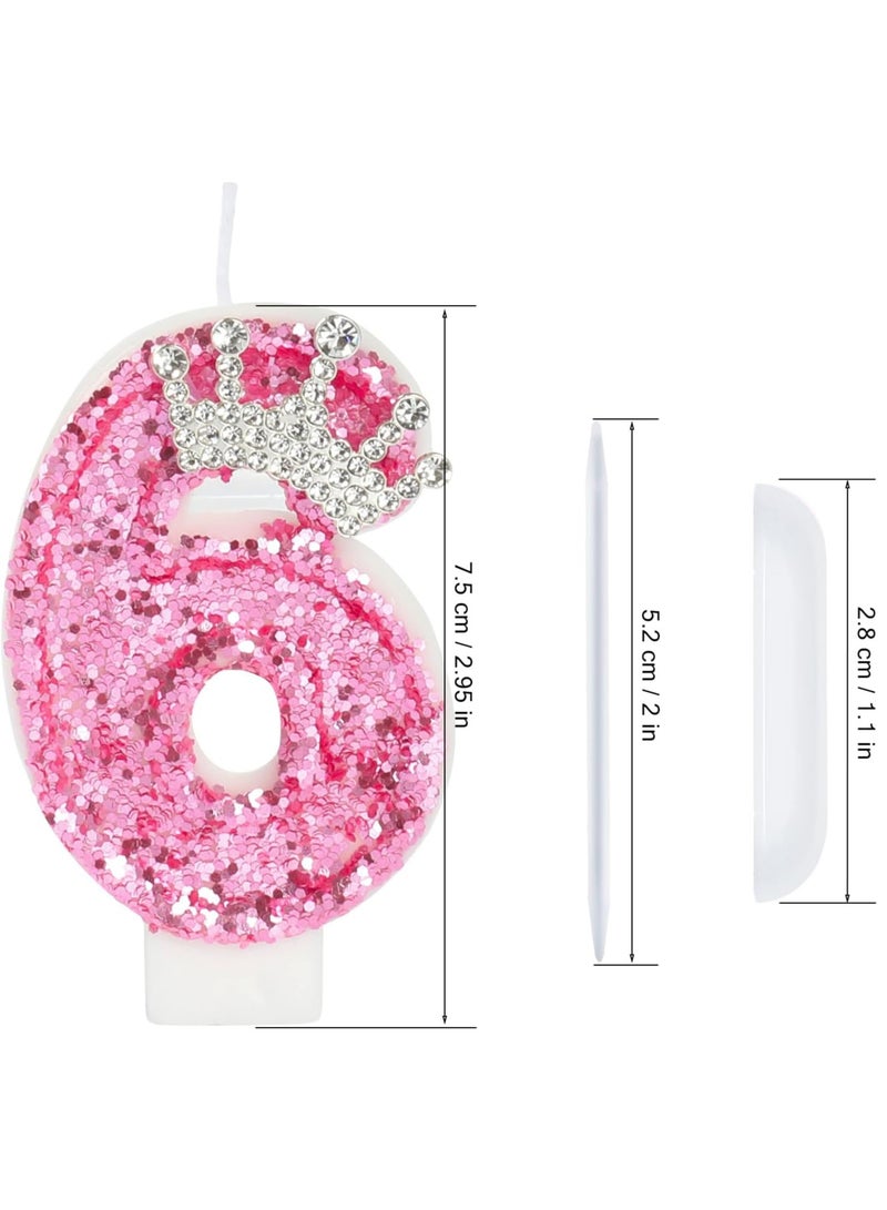 Birthday Number Candles,Pink Crown Birthday Candles for Cake , Anniversary Celebrations Supplies ,Number 6 - Image 2