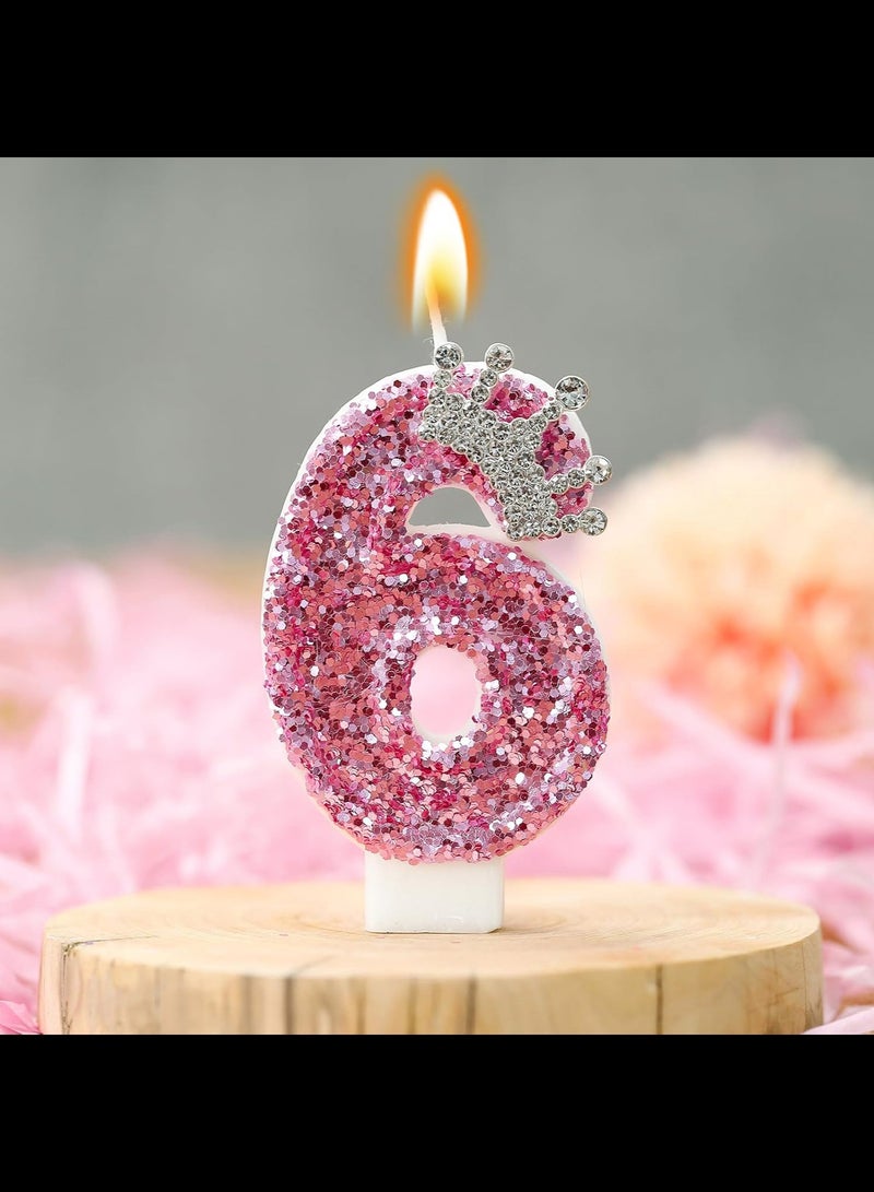 Birthday Number Candles,Pink Crown Birthday Candles for Cake , Anniversary Celebrations Supplies ,Number 6 - Image 3