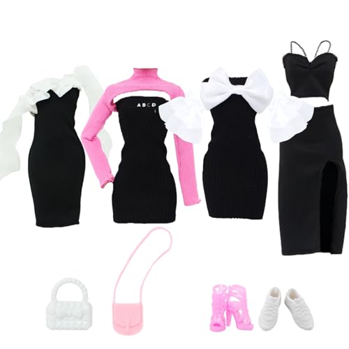 BLIJOLA 4 Sets Doll Clothes for 115 inch Girls Dolls 11Pcs Summer Simple Black Dresses Style Outfits Including Shoes Bags Clothing Accessories Sets - Image 1