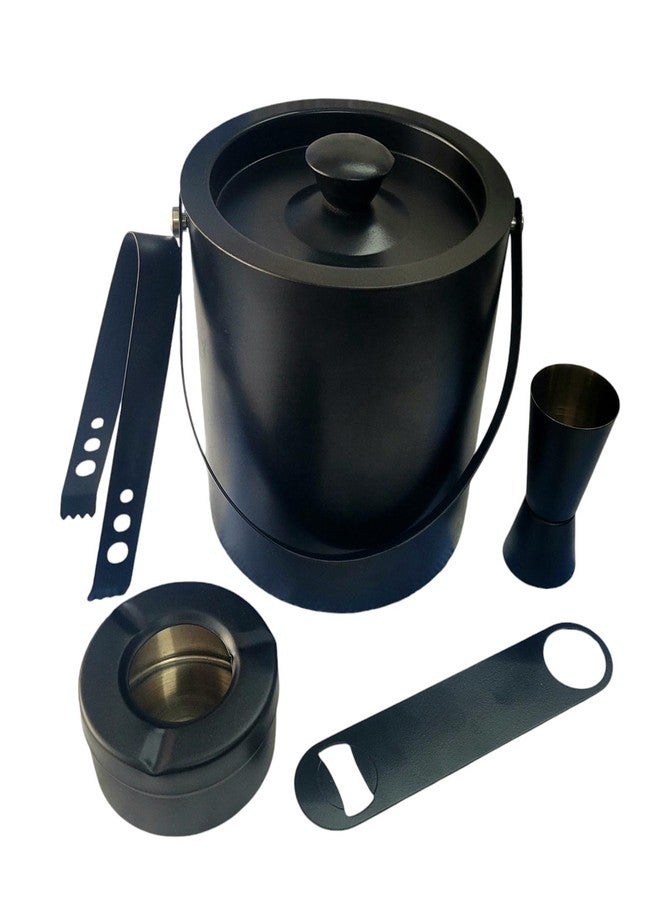 Proniks Barware Set with Ice Bucket (1.5L), Ice Tongs, Bottle Opener, Peg Measure and Ashtray for Home,Bars and Parties in Black Color - Image 1