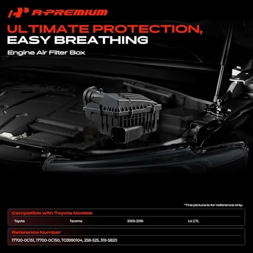 A-Premium Engine Air Filter Cleaner Box Housing with Air Strainer Compatible with Toyota Tacoma 2005-2016 L4 2.7L, Replace# 17700-0C150, 17700-0C151 - Image 2