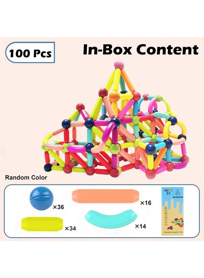VGRASSP Magnetic Stick Building Blocks Set for Kids - Creative STEM Toy for Boys and Girls with Strong Magnets, Vibrant Colors, Safe & Durable Design, Ideal for Ages 3+ (100 Pcs Set) - Image 2