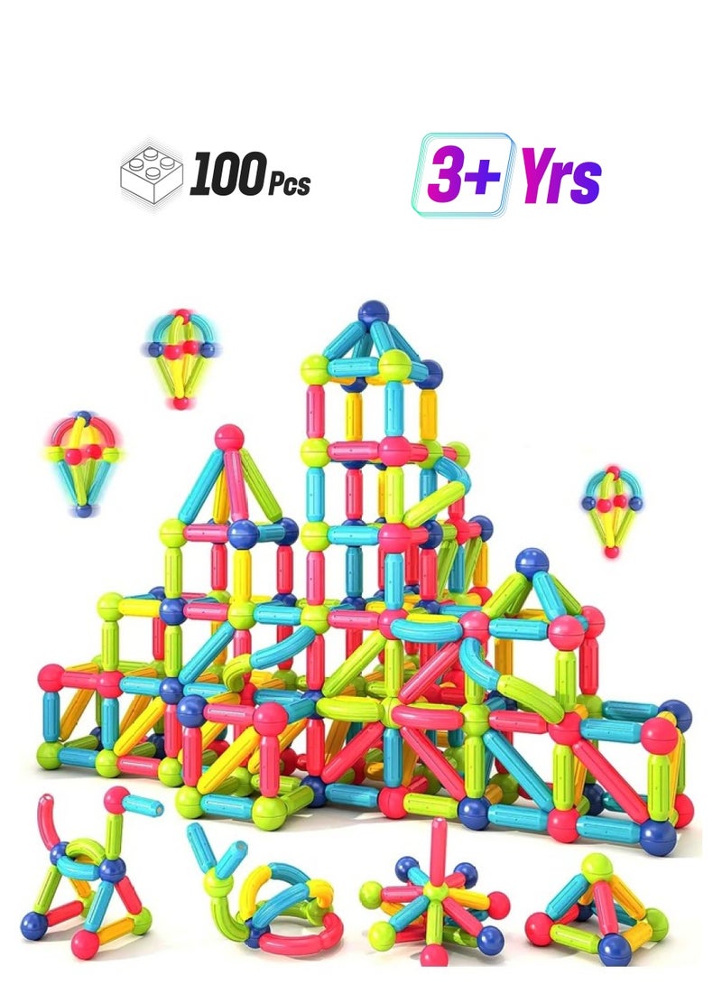 VGRASSP Magnetic Stick Building Blocks Set for Kids - Creative STEM Toy for Boys and Girls with Strong Magnets, Vibrant Colors, Safe & Durable Design, Ideal for Ages 3+ (100 Pcs Set) - Image 1