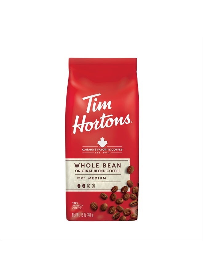 Tim Hortons Whole Bean Original, Medium Roast Coffee, Made with 100% Arabica Beans, 12 Ounce Bag  - Image 1