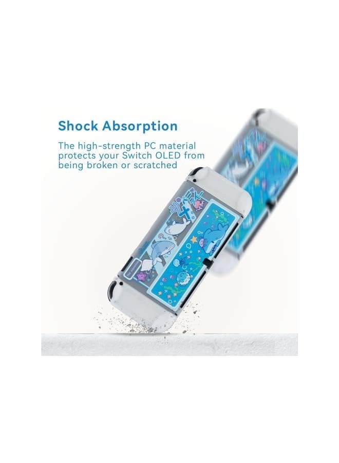 بروماس حافظة حماية نحيفة متوافقة مع وحدة تحكم Nintendo Switch OLED وJoy Con، غطاء ممتص للصدمات ومضاد للخدش لجهاز Switch OLED 2021-- Shark Party (شفاف) - Image 3