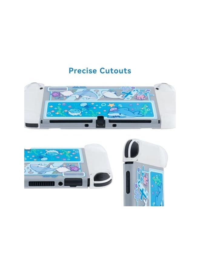 بروماس حافظة حماية نحيفة متوافقة مع وحدة تحكم Nintendo Switch OLED وJoy Con، غطاء ممتص للصدمات ومضاد للخدش لجهاز Switch OLED 2021-- Shark Party (شفاف) - Image 4