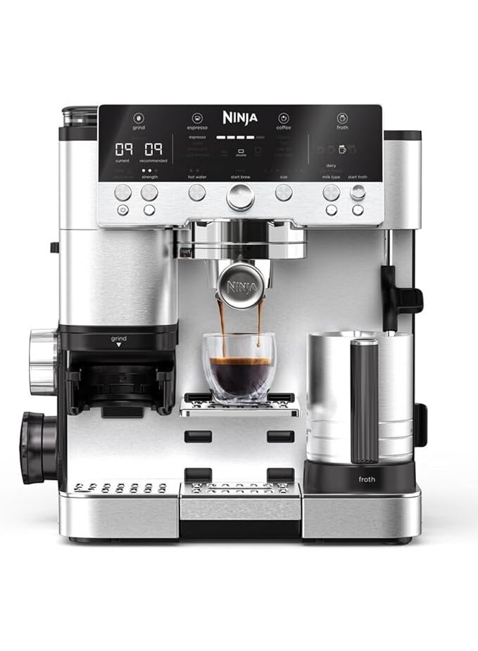 Ninja Luxe Premier  3-in-1 Coffee Maker with Grinder and Frother for Latte, Cappuccino, Cold Brew & Espresso, Easy to Use, 4 Presets for Frothing, 2 Years Warranty 2 L 1650 W ES601UK Silver - Image 1