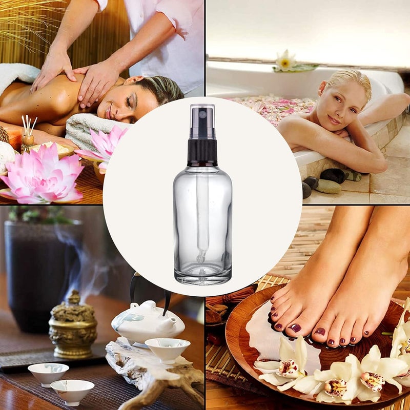 Devinez (Pack of 2 Multipurpose Refillable Transparent Clear Round Glass Bottle, 50 ml with Black Spray Pump for Cosmetics, Serum, Essential Oils, Blends, Skin Care, Travel, Toners & DIY - Image 3