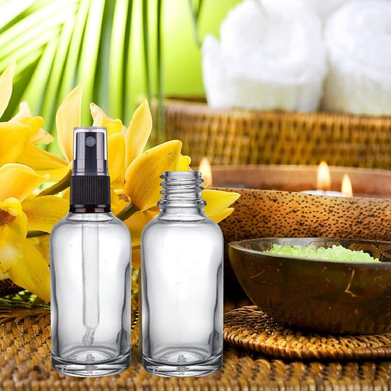 Devinez (Pack of 2 Multipurpose Refillable Transparent Clear Round Glass Bottle, 50 ml with Black Spray Pump for Cosmetics, Serum, Essential Oils, Blends, Skin Care, Travel, Toners & DIY - Image 4