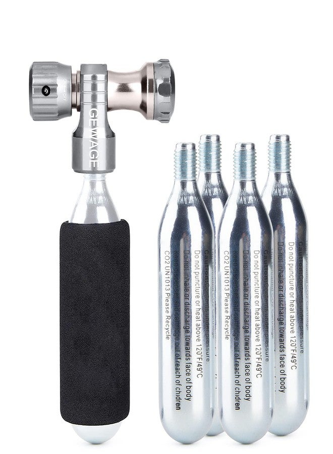 GEWAGE CO2 Inflator with 4 X 16g Cartridges - CO2 Bike Pump Presta & Schrader Valve Compatible - CO2 Bike Tire inflator for Mountain and Road Bike (Grey) - Image 1