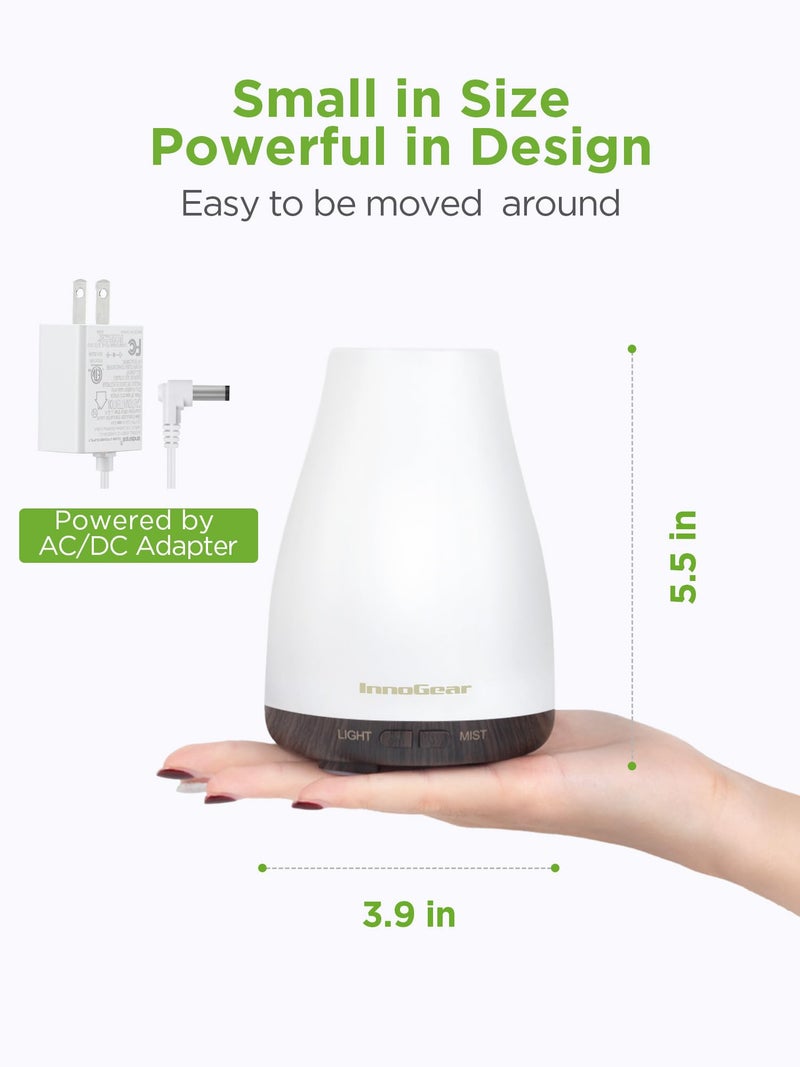 InnoGear Essential Oil Diffuser, Ultrasonic Diffusers for Home Aromatherapy Humidifier for Bedroom Room 7 Colors LED 2 Mist Mode Auto Off, Brown Base - Image 2