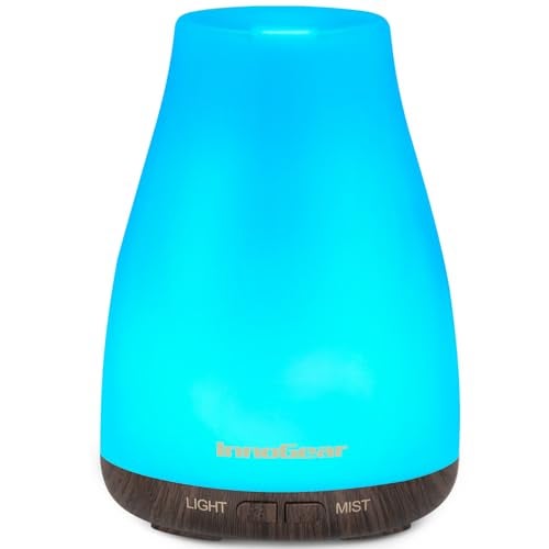 InnoGear Essential Oil Diffuser, Ultrasonic Diffusers for Home Aromatherapy Humidifier for Bedroom Room 7 Colors LED 2 Mist Mode Auto Off, Brown Base - Image 1