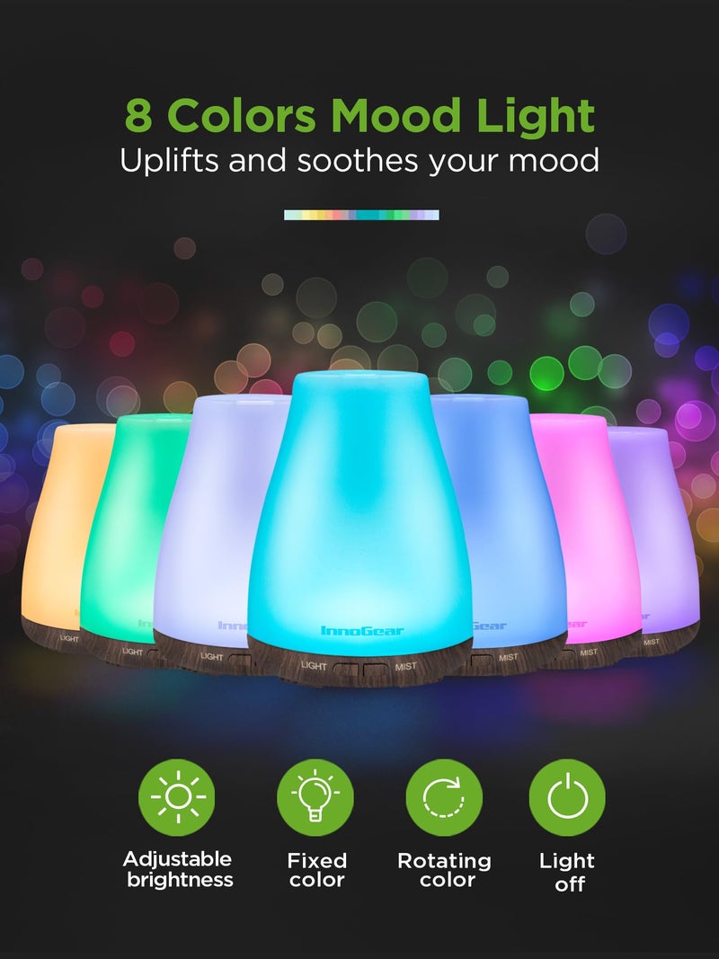 InnoGear Essential Oil Diffuser, Ultrasonic Diffusers for Home Aromatherapy Humidifier for Bedroom Room 7 Colors LED 2 Mist Mode Auto Off, Brown Base - Image 5