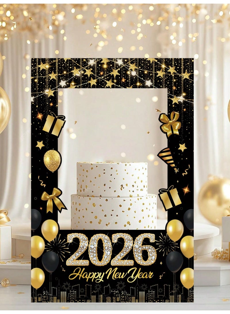 زينه العام الجديد إطار تصوير احتفالات رأس السنة 2026 قطعة واحدة – إطار صور حفلات السنة الجديدة – زينة تصوير 2026 Happy New Year – مناسب للحفلات والتجمعات والاحتفالات المنزلية - Image 1