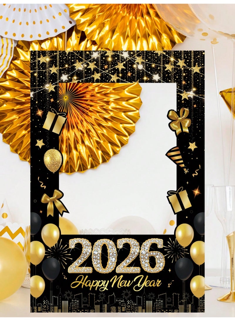 زينه العام الجديد إطار تصوير احتفالات رأس السنة 2026 قطعة واحدة – إطار صور حفلات السنة الجديدة – زينة تصوير 2026 Happy New Year – مناسب للحفلات والتجمعات والاحتفالات المنزلية - Image 3
