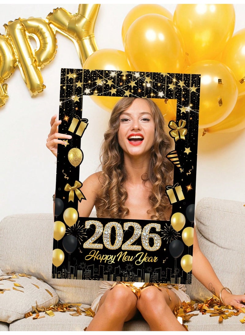 زينه العام الجديد إطار تصوير احتفالات رأس السنة 2026 قطعة واحدة – إطار صور حفلات السنة الجديدة – زينة تصوير 2026 Happy New Year – مناسب للحفلات والتجمعات والاحتفالات المنزلية - Image 4